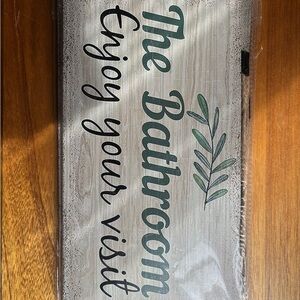 Rustic Bathroom Sign – “The Bathroom, Enjoy Your Visit” Wooden Hanging Plaque